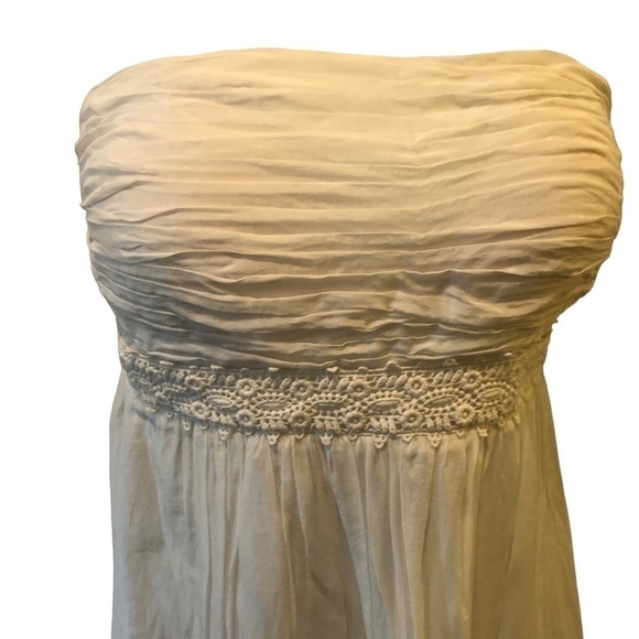 Boutique Strapless Boho SILK Blend Wedding Dress Smocked Tiered Ruffle Skirt M - Picture 7 of 9